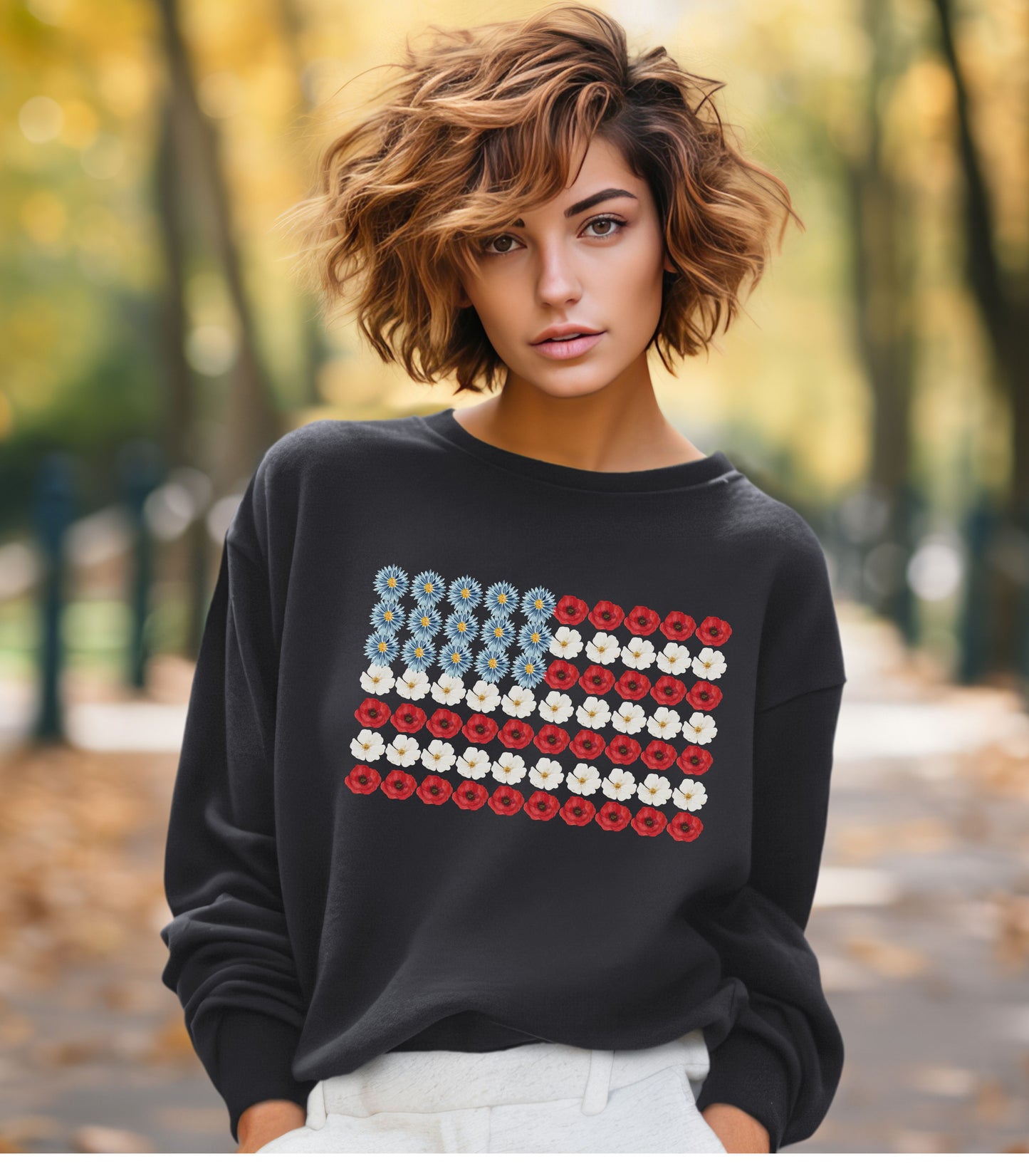 Floral Patriotic Flag Crewneck