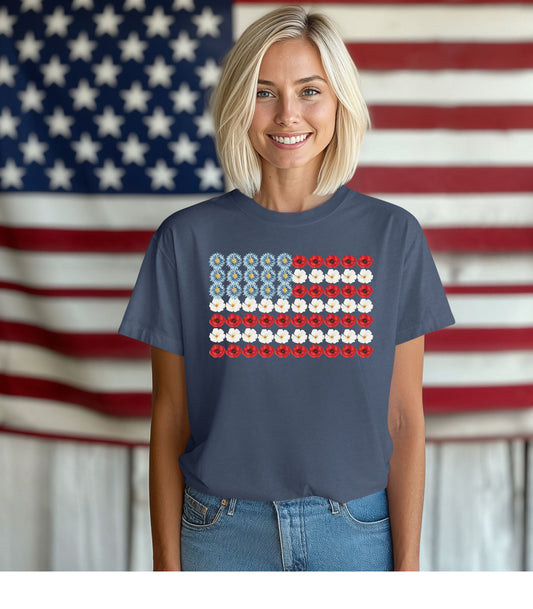 Patriotic Floral American Flag T-Shirt