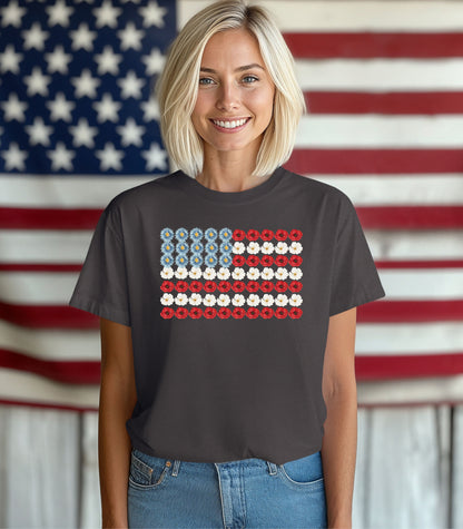 Patriotic Floral American Flag T-Shirt