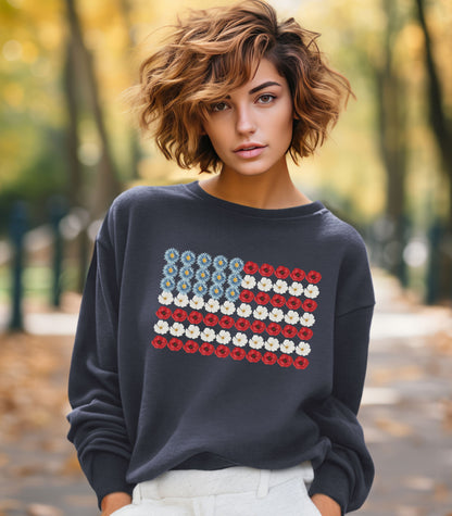 Floral Patriotic Flag Crewneck