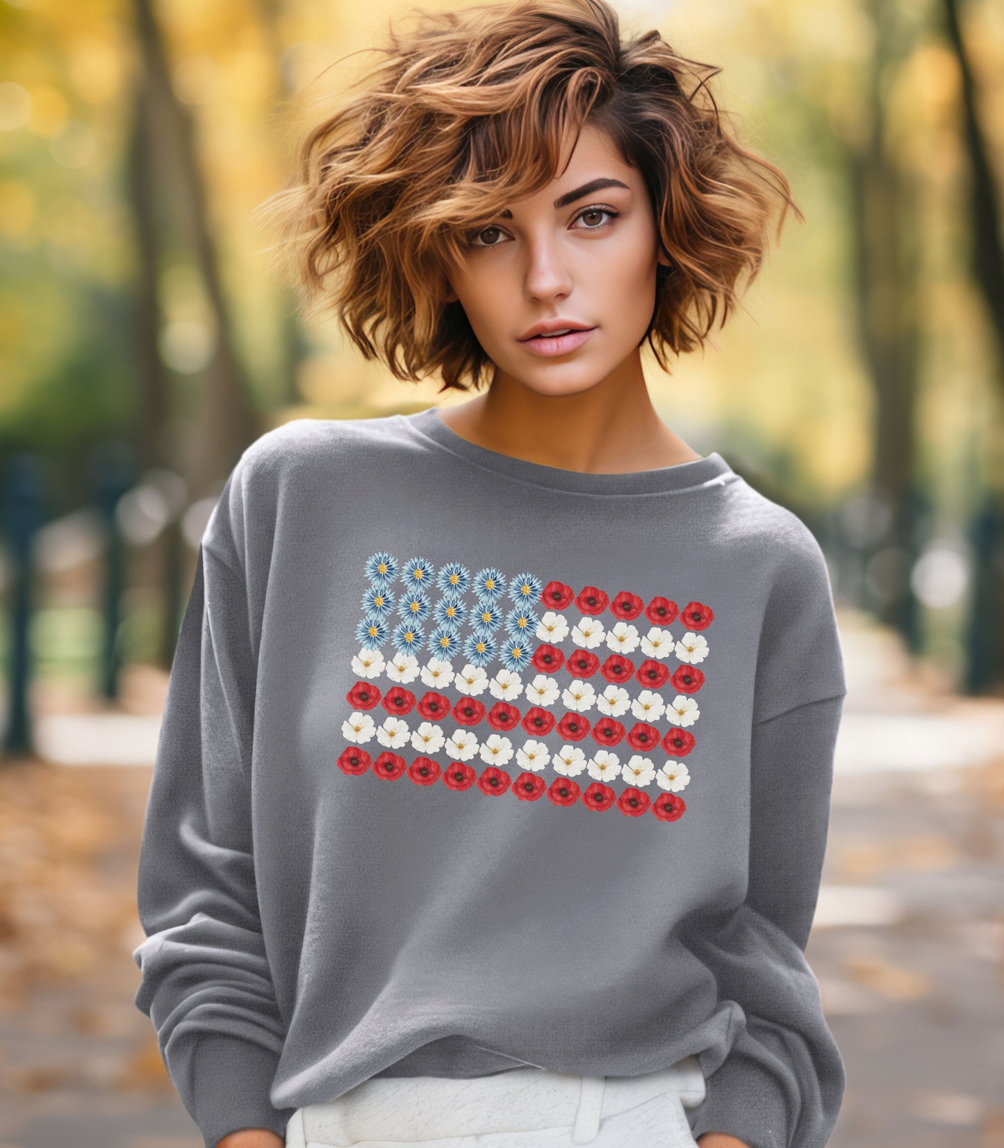 Floral Patriotic Flag Crewneck